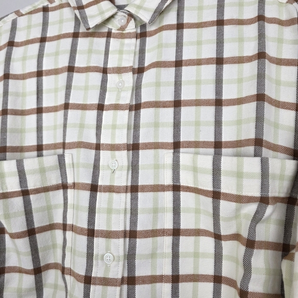 Everlane Boxy Flannel Cream Brown Plaid Button Down Shirt Sz Women's Medium NWT - Picture 5 of 13